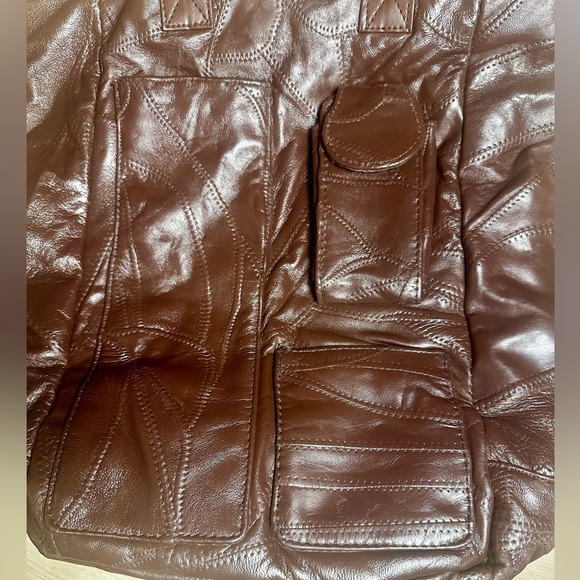Dark Chocolate Brown Patchwork Lambskin Leather Vintage Travel Tote Bag - Picture 15 of 15
